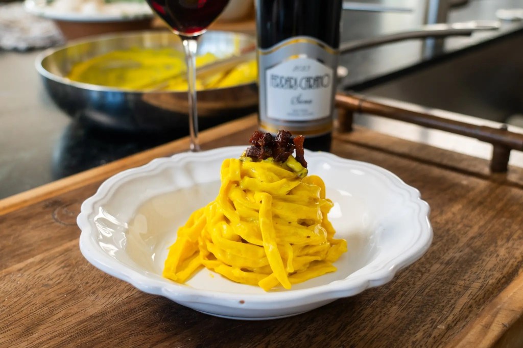 milan inspired saffron guanciale tagliatelle